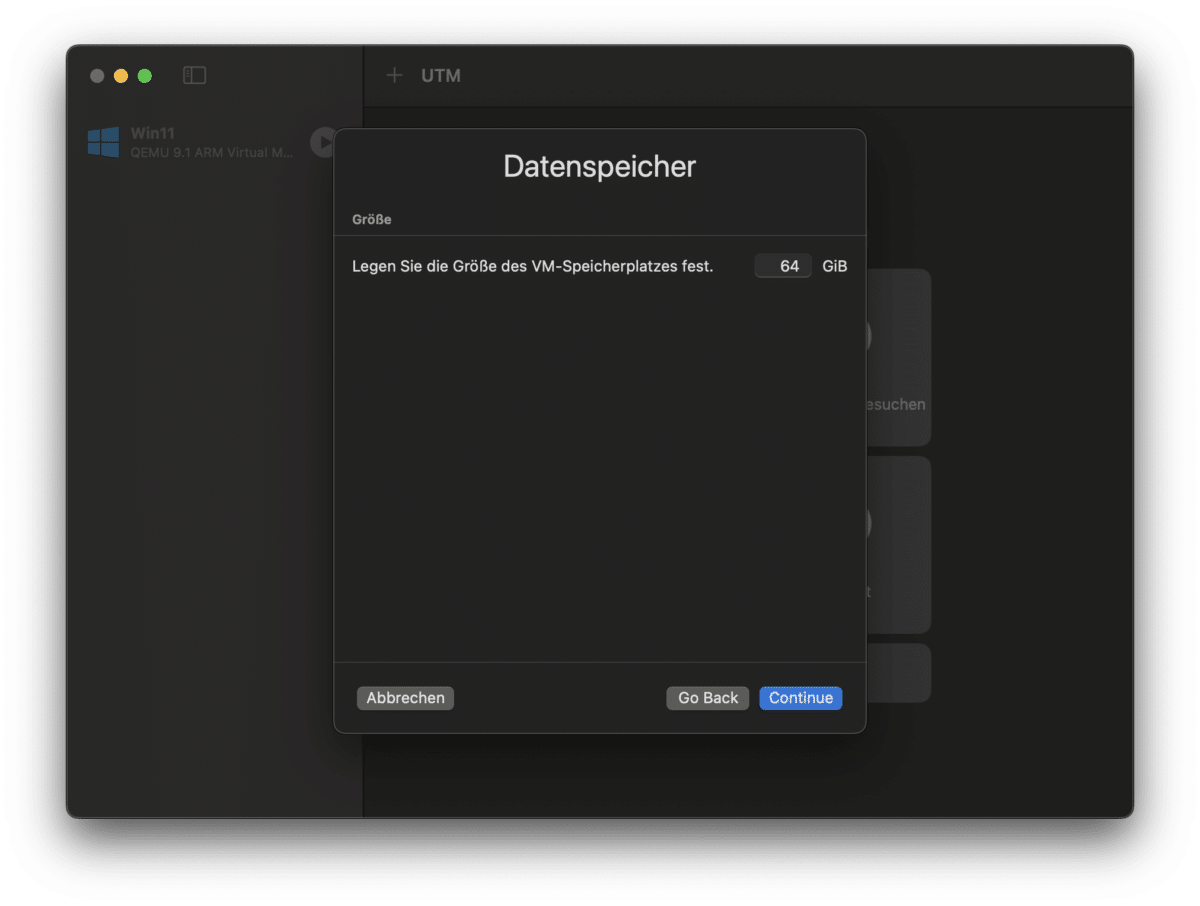 UTM-Virtual-machines-for-mac--windows11-auswahl-datenspeicher